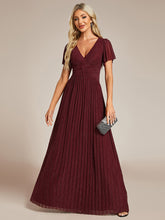 Load image into Gallery viewer, Color=Burgundy | Glittery V Neck Bowknot Waist Mesh Fabric Wholesale Evening Dress-Burgundy 5