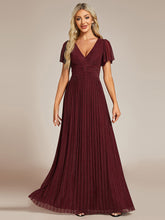 Load image into Gallery viewer, Color=Burgundy | Glittery V Neck Bowknot Waist Mesh Fabric Wholesale Evening Dress-Burgundy 3