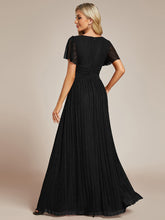 Load image into Gallery viewer, Color=Black | Glittery V Neck Bowknot Waist Mesh Fabric Wholesale Evening Dress-Black 16