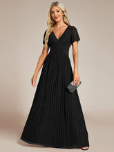 Load image into Gallery viewer, Color=Black | Glittery V Neck Bowknot Waist Mesh Fabric Wholesale Evening Dress-Black 15