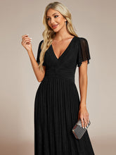 Load image into Gallery viewer, Color=Black | Glittery V Neck Bowknot Waist Mesh Fabric Wholesale Evening Dress-Black 14