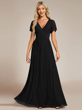 Load image into Gallery viewer, Color=Black | Glittery V Neck Bowknot Waist Mesh Fabric Wholesale Evening Dress-Black 17