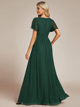 Load image into Gallery viewer, Color=Dark Green | Glittery V Neck Bowknot Waist Mesh Fabric Wholesale Evening Dress-Dark Green 