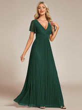 Load image into Gallery viewer, Color=Dark Green | Glittery V Neck Bowknot Waist Mesh Fabric Wholesale Evening Dress-Dark Green 25