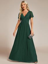 Load image into Gallery viewer, Color=Dark Green | Glittery V Neck Bowknot Waist Mesh Fabric Wholesale Evening Dress-Dark Green 