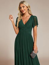 Load image into Gallery viewer, Color=Dark Green | Glittery V Neck Bowknot Waist Mesh Fabric Wholesale Evening Dress-Dark Green 