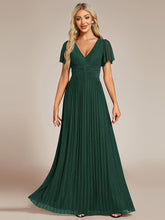Load image into Gallery viewer, Color=Dark Green | Glittery V Neck Bowknot Waist Mesh Fabric Wholesale Evening Dress-Dark Green 