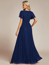 Load image into Gallery viewer, Color=Navy Blue | Glittery V Neck Bowknot Waist Mesh Fabric Wholesale Evening Dress-Navy Blue 