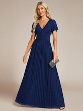 Load image into Gallery viewer, Color=Navy Blue | Glittery V Neck Bowknot Waist Mesh Fabric Wholesale Evening Dress-Navy Blue 