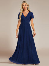 Load image into Gallery viewer, Color=Navy Blue | Glittery V Neck Bowknot Waist Mesh Fabric Wholesale Evening Dress-Navy Blue 