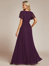 Load image into Gallery viewer, Color=Purple Wisteria | Glittery V Neck Bowknot Waist Mesh Fabric Wholesale Evening Dress-Purple Wisteria 
