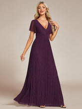 Load image into Gallery viewer, Color=Purple Wisteria | Glittery V Neck Bowknot Waist Mesh Fabric Wholesale Evening Dress-Purple Wisteria 