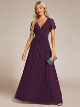 Load image into Gallery viewer, Color=Purple Wisteria | Glittery V Neck Bowknot Waist Mesh Fabric Wholesale Evening Dress-Purple Wisteria 