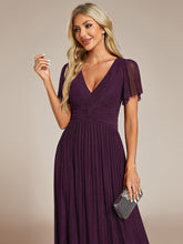 Load image into Gallery viewer, Color=Purple Wisteria | Glittery V Neck Bowknot Waist Mesh Fabric Wholesale Evening Dress-Purple Wisteria 