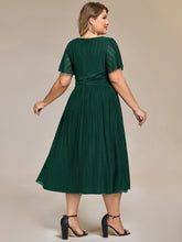 Load image into Gallery viewer, Color=Dark Green | Wholesale Pricing Short Sleeve Ruffle V-Neck A-Line Midi Length Formal Dresses-Dark Green 7