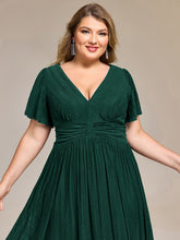 Load image into Gallery viewer, Color=Dark Green | Wholesale Pricing Short Sleeve Ruffle V-Neck A-Line Midi Length Formal Dresses-Dark Green 10