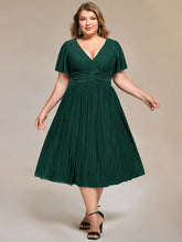 Load image into Gallery viewer, Color=Dark Green | Wholesale Pricing Short Sleeve Ruffle V-Neck A-Line Midi Length Formal Dresses-Dark Green 6
