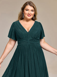 Wholesale Short Sleeve Ruffle V-Neck A-Line Midi Length Formal Dresses