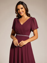 Load image into Gallery viewer, Color=Burgundy | Elegant Midi Length Ruffles Sleeves Chiffon Dresses Empire Waist Evening Dresses with Belt-Burgundy 10