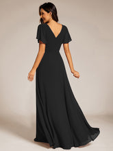 Load image into Gallery viewer, Color=Black | Elegant Midi Length Ruffles Sleeves Chiffon Dresses Empire Waist Evening Dresses with Belt-Black 13