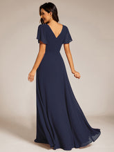 Load image into Gallery viewer, Color=Navy Blue | Elegant Midi Length Ruffles Sleeves Chiffon Dresses Empire Waist Evening Dresses with Belt-Navy Blue 23