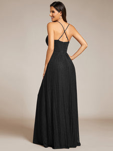 Color=Black | Sparkle Sleeveless Backless Cross Strap Wholesale Formal Evening Dress-Black 9