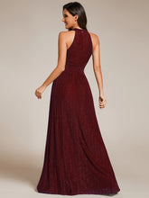 Load image into Gallery viewer, Color=Burgundy | Glittery Halter Neck Pleated Formal Wholesale Evening Dress-Burgundy 2