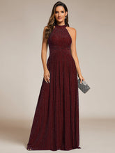 Load image into Gallery viewer, Color=Burgundy | Glittery Halter Neck Pleated Formal Wholesale Evening Dress-Burgundy 1
