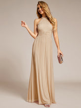 Load image into Gallery viewer, Color=champagne | Glittery Halter Neck Pleated Formal Wholesale Evening Dress-champagne 15