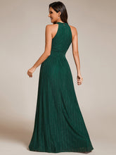 Load image into Gallery viewer, Color=Dark Green | Glittery Halter Neck Pleated Formal Wholesale Evening Dress-Dark Green 17