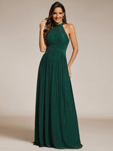Load image into Gallery viewer, Color=Dark Green | Glittery Halter Neck Pleated Formal Wholesale Evening Dress-Dark Green 8