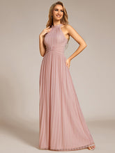 Load image into Gallery viewer, Color=Pink | Glittery Halter Neck Pleated Formal Wholesale Evening Dress-Pink 3