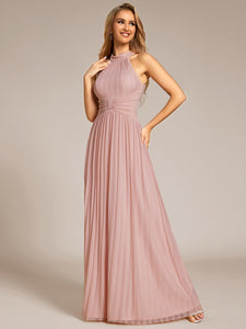 Color=Pink | Glittery Halter Neck Pleated Formal Wholesale Evening Dress-Pink 3