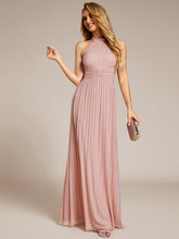 Load image into Gallery viewer, Color=Pink | Glittery Halter Neck Pleated Formal Wholesale Evening Dress-Pink 4