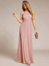 Load image into Gallery viewer, Color=Pink | Glittery Halter Neck Pleated Formal Wholesale Evening Dress-Pink 30
