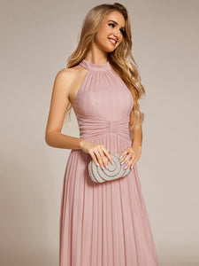 Color=Pink | Glittery Halter Neck Pleated Formal Wholesale Evening Dress-Pink 5