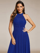 Load image into Gallery viewer, Color=Sapphire Blue | Glittery Halter Neck Pleated Formal Wholesale Evening Dress-Sapphire Blue 33