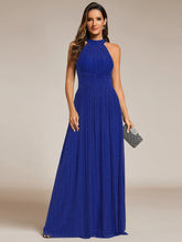 Load image into Gallery viewer, Color=Sapphire Blue | Glittery Halter Neck Pleated Formal Wholesale Evening Dress-Sapphire Blue 31