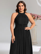 Load image into Gallery viewer, Color=Black | Factory Design Slightly Stretchy Halter Neck Sleeveless A-Line Midi Evening Dresses-Black 8