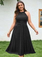 Load image into Gallery viewer, Color=Black | Factory Design Slightly Stretchy Halter Neck Sleeveless A-Line Midi Evening Dresses-Black 7