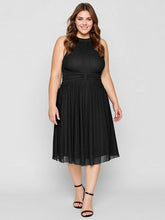 Load image into Gallery viewer, Color=Black | Factory Design Slightly Stretchy Halter Neck Sleeveless A-Line Midi Evening Dresses-Black 5