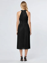 Load image into Gallery viewer, Color=Black | Factory Design Slightly Stretchy Halter Neck Sleeveless A-Line Midi Evening Dresses-Black 2