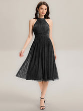 Load image into Gallery viewer, Color=Black | Factory Design Slightly Stretchy Halter Neck Sleeveless A-Line Midi Evening Dresses-Black 3