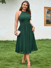 Load image into Gallery viewer, Color=Dark Green | Factory Design Slightly Stretchy Halter Neck Sleeveless A-Line Midi Evening Dresses-Dark Green 17
