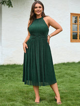 Load image into Gallery viewer, Color=Dark Green | Factory Design Slightly Stretchy Halter Neck Sleeveless A-Line Midi Evening Dresses-Dark Green 18