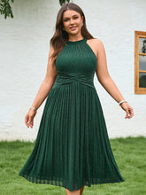 Load image into Gallery viewer, Color=Dark Green | Factory Design Slightly Stretchy Halter Neck Sleeveless A-Line Midi Evening Dresses-Dark Green 14