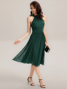 Color=Dark Green | Factory Design Slightly Stretchy Halter Neck Sleeveless A-Line Midi Evening Dresses-Dark Green 12