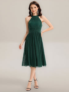 Color=Dark Green | Factory Design Slightly Stretchy Halter Neck Sleeveless A-Line Midi Evening Dresses-Dark Green 13