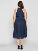 Load image into Gallery viewer, Color=Navy Blue | Factory Design Slightly Stretchy Halter Neck Sleeveless A-Line Midi Evening Dresses-Navy Blue 24