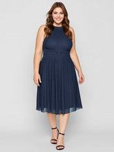 Load image into Gallery viewer, Color=Navy Blue | Factory Design Slightly Stretchy Halter Neck Sleeveless A-Line Midi Evening Dresses-Navy Blue 23